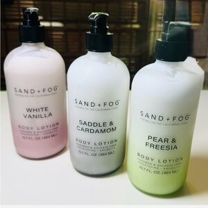 NWOB Sand + Fog Body Lotion Glass Bottle Variety,10.1 Fluid Ounce -3 QTY
